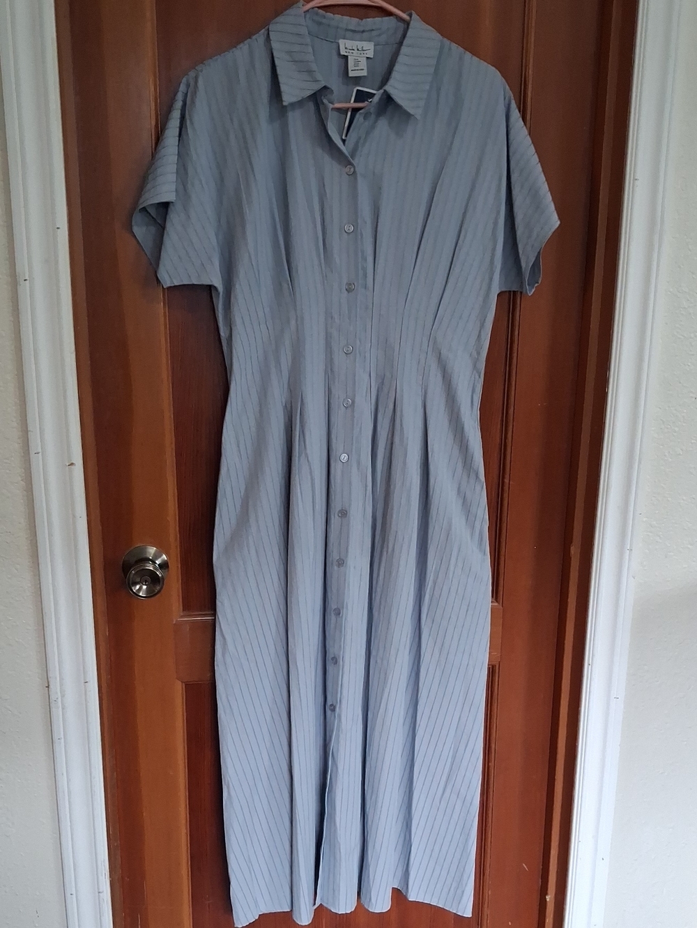 Nicole Miller Light Blue Pinstripe Maxi Shirt Dress